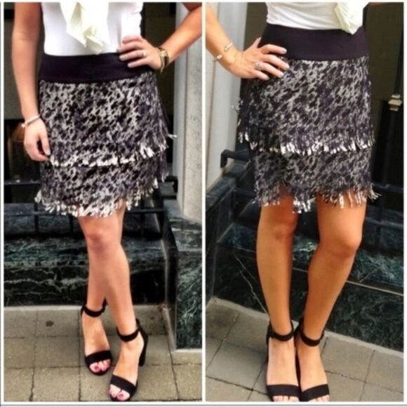 5/$55 Ann Taylor lined, layered, tiered, fringe animal print skirt, side zip 8 - Picture 3 of 7